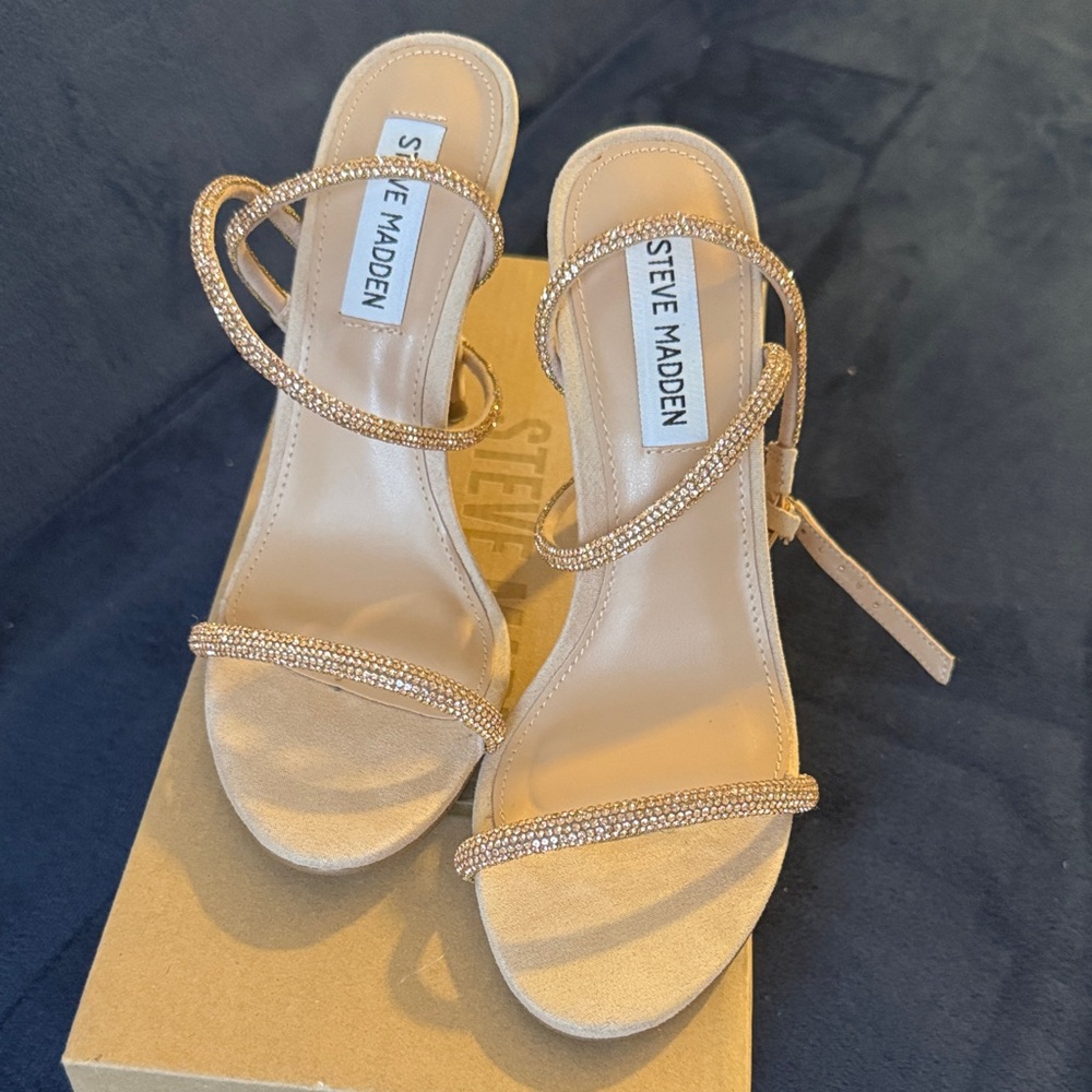 Steve Madden Metallic Rose Gold Strappy Gem Heels